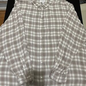 Women’s Plaid Shirt - Beige and White